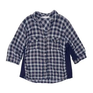 MAURICES Women's Blue Paid Button Down 3/4 Sleeve Top